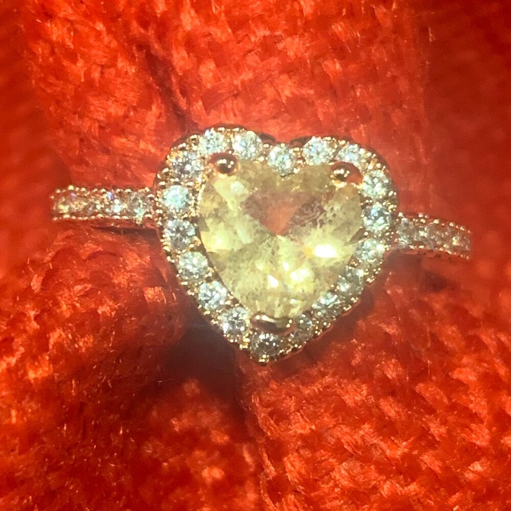 Rose Gold Plated Champagne Heart Shaped CZ Ring